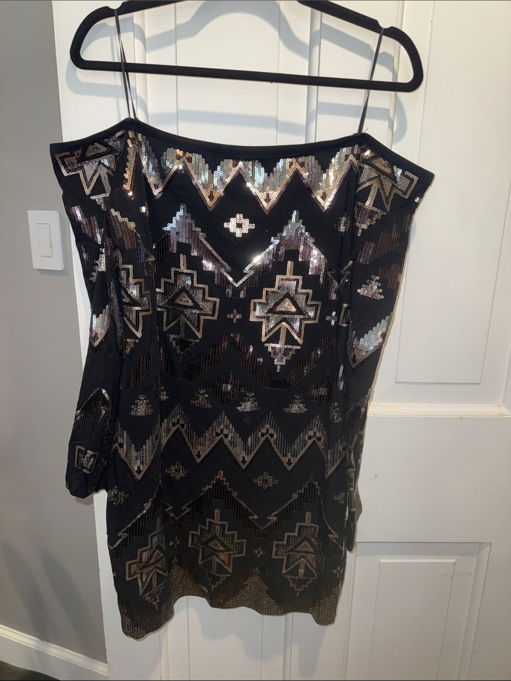 Express Black One-Shoulder Sequin Geometric Dress